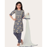 Girls Embrodrery Kurta with Bottom Dupatta set-Blue / 9 - 10 Years