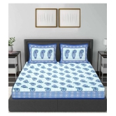 FrionKandy Living - Blue Cotton Double Bedsheet with 2 Pillow Covers - Blue