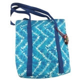 Blue and White Hand-Dyed Cotton Tote Bag with Beaded Strap Accents