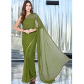 clafoutis Chiffon Solid Saree Without Blouse Piece - Olive ( Pack of 1 ) - Olive