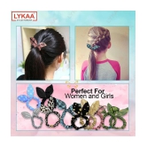 LYKAA Colorful Printed Rabbit Ear Hair Tie Rubber Bands Style Ponytail Holder Scrunchies - 10 Pcs - Multi