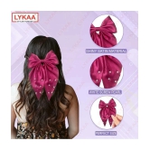 Lykaa Large Satin Hair Bow with Pearls Longtail Clips Hair Accessories for Women -1 Pcs (Multicolor) - Magenta