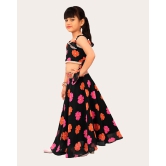 Kids Lehenga Choli in Georgette with Intricate Embroidery and Vibrant Flower Patterns-Black / 6 Years-7 Years