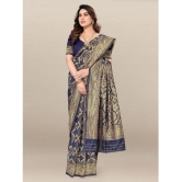 Om Shantam Sarees Banarasi Silk Embellished Saree With Blouse Piece - Navy Blue ( Pack of 1 ) - Navy Blue