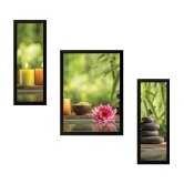 Saf Set of 3 Lotus Flower UV Coated Home Decorative Gift Item Framed Synthetic Painting With Frame