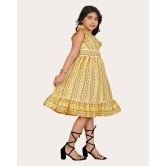 Girls Cotton Unique Design Printed Knee Length A-Line Dress-Brown / 12 - 13 Years