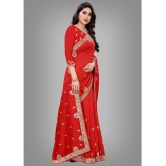 Om Shantam Sarees - Red Silk Blend Saree With Blouse Piece ( Pack of 1 ) - Red