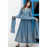 Steel Blue Hand Block Printed Anarkali Set Blue XL