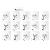 Uttamrobotics Self Adhesive Wall Hooks, Heavy Duty Sticky Hooks for Hanging 10kg (max), Waterproof Transparent Hooks for Wall (Pack of 15)