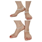 AanyaCentric Combo of 2 Pair Silver Plated White Metal Indian Traditional Ethnic Payal Anklets - Silver