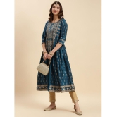 Rangita Women Navy Blue Chanderi Printed Calf Length Anarkali Kurti - None