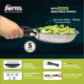 Softel Tri-Ply Stainless Steel Fry Pan with Removable Handle | Gas & Induction Compatible | Silver | 1 Pc 22 cm