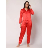 GOCHIKKO Women's Satin Plain Color Night Suit Set of Shirt & Pyjama Pack of 1(LIGHT RED)-2XL