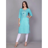 JC4U Cotton Printed Straight Womens Kurti - Turquoise ( Pack of 1 ) - None