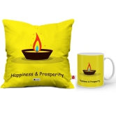 Indigifts Diwali Decoration Items Diwali Wishes Quote Yellow Cushion Cover 12x12 with Filler & Mug - Diwali Gift Items, Dipawali Gift Items, Dipawli Gifts, Deepawali Greetings, Deepavali Decoration