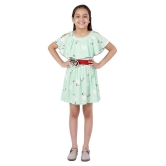 Kids Cave Dress For Girls Fit And Flare Cut-Out Frill Shoulder Round Neck Knee Length Red Waist Belt With Flower Fabric Rayon (Color Light Green Size 3-12 Years) - None