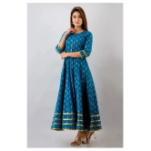 SVARCHI - Blue Cotton Womens Anarkali Kurti ( Pack of 1 ) - M