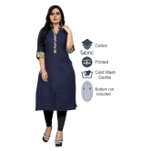 Rangrasiya - Blue Cotton Womens Straight Kurti ( Pack of 1 ) - XL