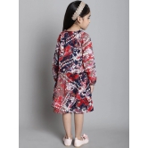 MINI & MING Girls Floral Print Tie-Up Neck Puff Sleeve Crepe Fit & Flare Dress