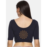 Women Back Printed Stretchable Blouse U014-Navy / 3X-Large