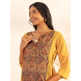 Janasya Crepe Printed Flared Womens Kurti - Mustard ( Pack of 1 ) - None