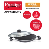 Prestige Omega Select Plus Residue Free Non-Stick Deep Appachetty with Lid, 20cm (Aluminium, Black)