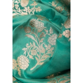 Cyan Banarasi Katan silk saree with leheria pattern and floral zari border | SILK MARK CERTIFIED