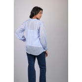 Chiffon top for women western wear stylish top trending Light Blue Striped Top With Long Sleeves (OTL-TPS1080)-Blue / L