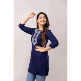 Frionkandy Rayon Embroidered Straight Womens Kurti - Navy ( Pack of 1 ) - None