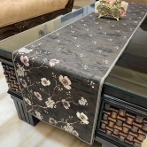 Floral Printed Velvet Table Runner-Grey