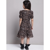 MINI & MING Girls Abstract Print Puff Sleeve Georgette Fit & Flare Midi Dress