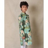 GREEN TEMPLE PRINTED PURE COTTON KURTA - GREEN-5-6 YEARS / 1N / GREEN