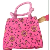 Hand Crafted Jute  Pink Floral Jute Tote Bag / Hand Bag