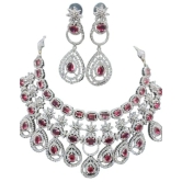 American Diamond and Ruby Necklace Set in Silver