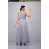 Long dress for women western wear and party wear sleeve less dress Princess Gown For Party Wear (OTL-GWN-1001)-Grey / XL