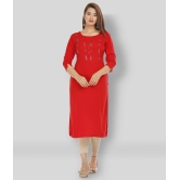 JC4U - Red Rayon Womens Straight Kurti ( Pack of 1 ) - XL