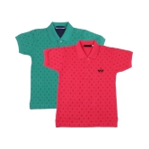 Neuvin Printed Cotton Green & Red Polo TShirts for Boys Pack of 2 - None