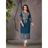 Juniper Rayon Embroidered Straight Womens Kurti - Navy Blue ( Pack of 1 ) - None