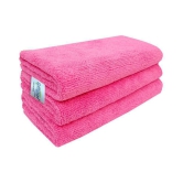 SOFTSPUN Microfiber Cloth - 3 pcs - 40x40 cms - 340 GSM Pink - Thick Lint & Streak-Free Multipurpose Cloths - Automotive Microfibre Towels for Car Bike Cleaning Polishing Washing & Detailing