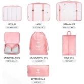 KATHIYAWADI Travel Organizer Packing Cubes Toiletry Bag Laundry Organiser Makeup Bags Shoe Bag for travel Clothes Space Savers Bags Lightweight Travel Luggage Organizers (7 in 1,Pink)