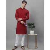 Mens Maroon Chikankari Embroidered and Sequence Kurta with Pyjama.-L / Maroon