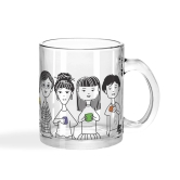 Indigifts Transparent Mug for Coffee Friends with Mug Printed Transperant Glass tea mug| Crystal Clear Glass Coffee Mug Set| Crystal Clear Glass Tea Mug Set| Printed Glass Cup for Tea 325 ml