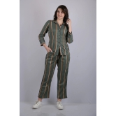 OWO THE LABEL Cord set for women stripe printed cords party wear and daily use shirt and bottom (OTL-CRD-1301)-Large / Green / Rayon Cotton