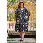 PrettyPlus by Desinoor.com Georgette Printed Midi Womens Fit & Flare Dress - Black ( Pack of 1 ) - None