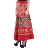 Rococco-Red Wrap-On Long Skirt from Pilkhuwa with Printed Paisleys and Elephants