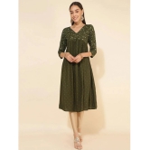 Janasya Rayon Printed Anarkali Womens Kurti - Olive ( Pack of 1 ) - None