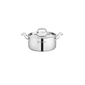 Bergner Argent Mini Tri-Ply Stainless Steel Casserole with Stainless Steel Lid | Gas & Induction Compatible | Silver | 1 Pc 2000 ML