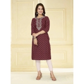 Rangita Women Cotton Maroon Embroidered Calf Length Straight Kurti - None