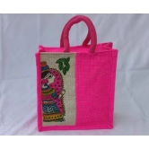 Sonchiraiya Printed Pink Colour Jute Bag