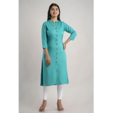 MAUKA - Turquoise Rayon Women''s Front Slit Kurti ( Pack of 1 ) - None